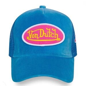 NWT Von Dutch Blue Velvet Pink Yellow Logo Trucker HOLLYWOOD BOWL Trucker Hat